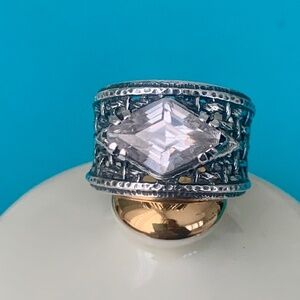 Silpada R1737 Sterling Silver CZ Basket Weave Ring Size 7